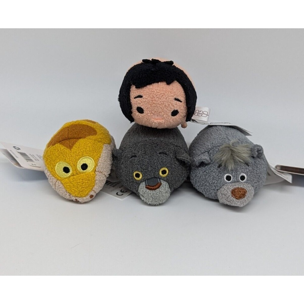 Disney Tsum Tsum Jungle Book Mini Plush 3.5" Mowgli Kaa Bagheera Baloo Lot of 4